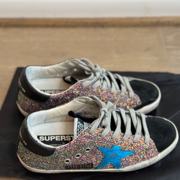 Golden Goose Superstar Sneaker Multi Glitter Metallic Turquoise Blue Star 37 - Picture 4 of 16